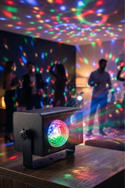 Quenlite QD-115 RGB Led Lazer Disko Topu Sahne Işık Projektörü 3'ü 1 Arada