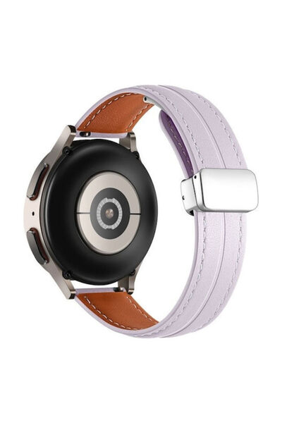 OEM Λουράκι Smartwatch 20mm Δερμάτινο Μαγνητικό Μαύρη Πόρπη Δερμάτινο Μωβ