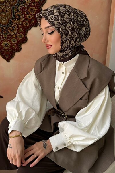 İmajButik وشاح ناعم منقوش باللون البني