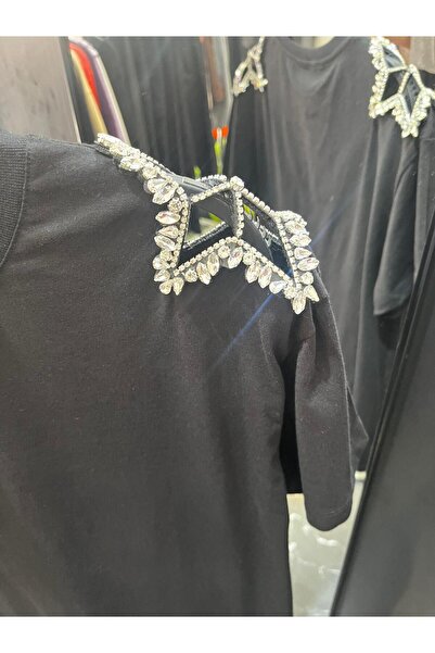 Butik Taşlı tshirt siyah