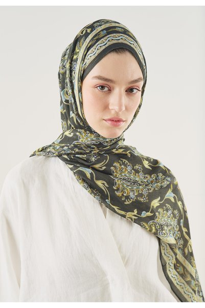 Freshscarfs Șal din viscoză moale cu model etnic, kaki militar