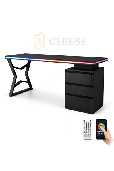 CEBESE Bilgisayar Masası + RGB LED 170×77×65 cm – Kumandalı ve Telefon Kontrollü