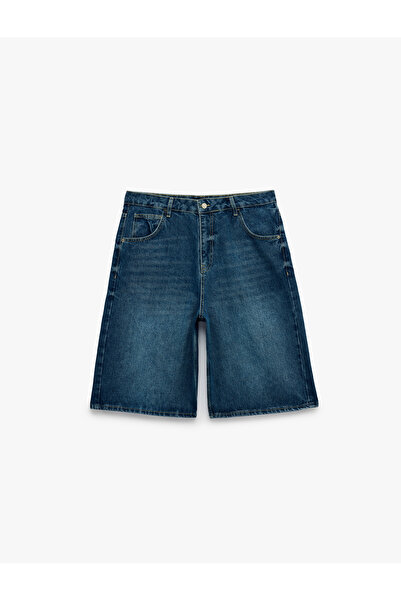 Koton Pamuklu Normal Bel Rahat Kalıp Cepli Baggy Jean Şort