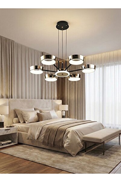 spolux Modern Lighting, chandelier, 3 color LED Light, Black + Gold Color, 70x70 cm, Suitable for bedroom and living room, Adjustable height.