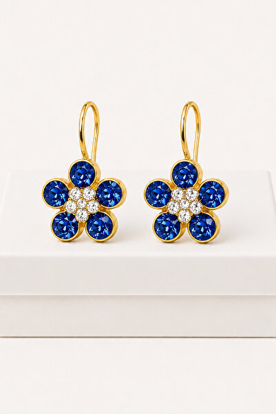 MakeWell Colorful Zircon Stone Lotus Flower Earrings |   Gold Color Flower Fi...
