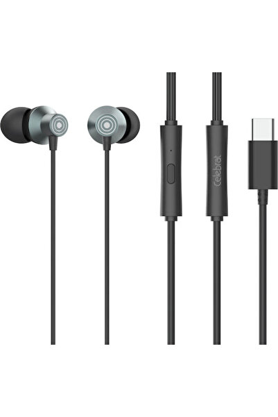 Celebrat Ενδοωτικά ακουστικά handsfree με υποδοχή USB-C, μαύρα