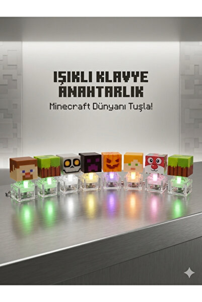 yiwuco Işıklı klavye anahtarlık tekli minecraft stres klavyesi ( 1 adet rastg...