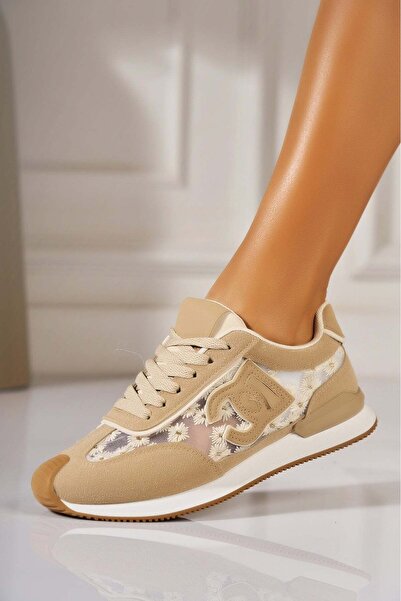 Joana Women's Khaki Faux Suede Sneakers Narali