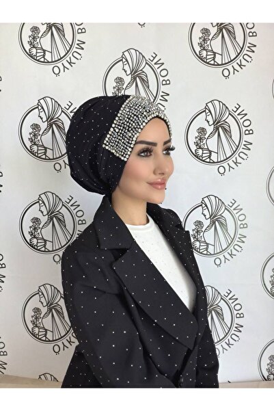 OykumBone Black Special Occasion Hat with Star and Stone Decoration