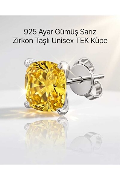 Lunexa 925 Ayar Gümüş Sarı Zirkon Taşlı Minimal Unisex Çivi Küpe 4mm TEK (GÖR...