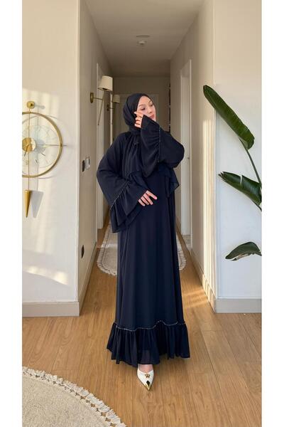 NİLNUR MODA New Season Sapphire Stone Abaya with Shawl and Belt as a Gift