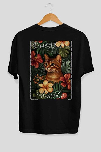 Ankhises 35 Cats for the Sake of Cat Love Printed Black Oversize T-Shirt 100%...