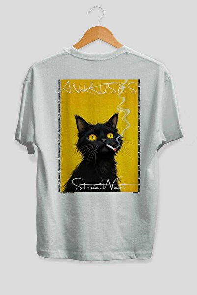 Ankhises For the Love of Cats 29 Cats Printed White Oversize T-Shirt 100% Cot...