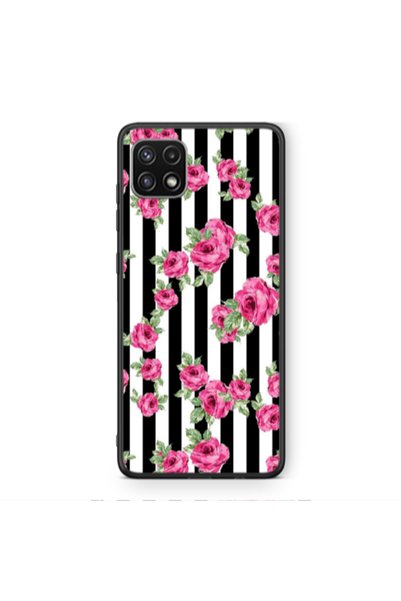Other Samsung A22 5G Roses and black line Black Glossy Θήκη