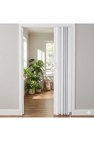 KÜSKÜ PVC Katlanır Akordiyon Kapı Beyaz Ahşap Desenli 100x200 cm Katlanabilir...