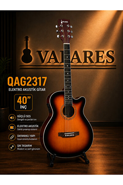 valares QAG2317 Profesyonel Seri 40” Elektro Akustik Gitar Sunburst sahne git...