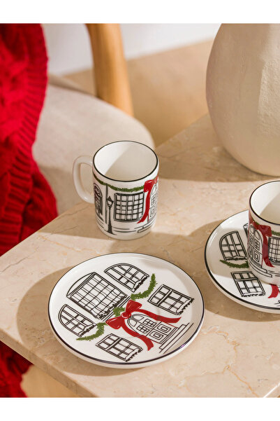 LC Waikiki Lcw Home White Home Printed 2-Person Porcelain Coffee Cup Set