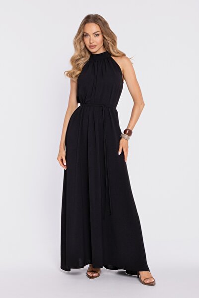 Made of Emotion Maxi halter dress with tie belt - black
