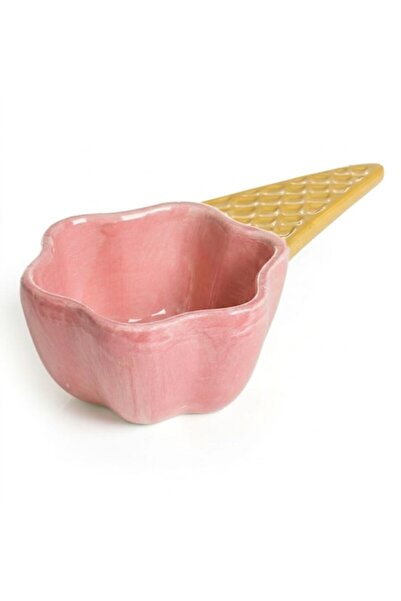 SHOPIENS Bol ceramic roz în formă de cornet de vafe, 10x8.5 cm, pentru îngheț...