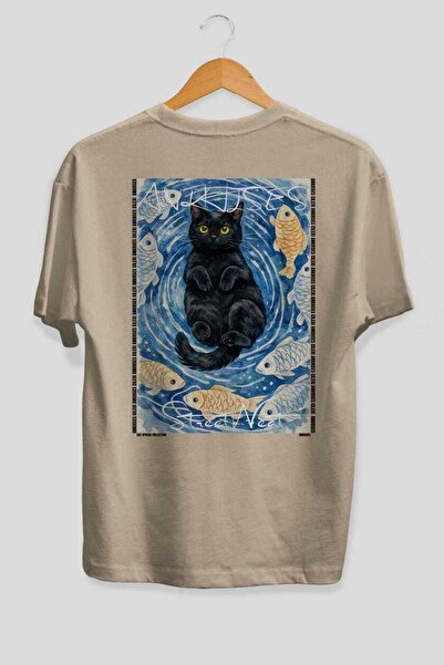 Ankhises Μπλουζάκι  "For the Love of Cats " με στάμπα γάτας, μπεζ, oversized,...