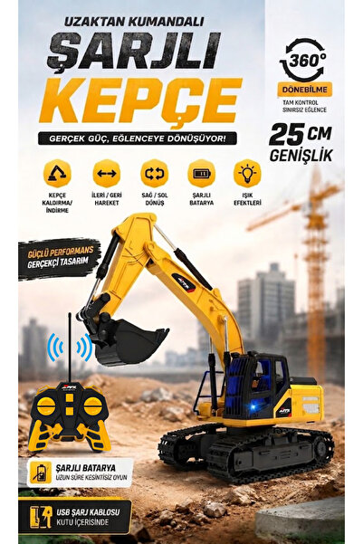 düşler oyuncak dünyası Uzaktan Kumandalı Şarjlı Kepçe - 360° Dönen Fonksiyone...