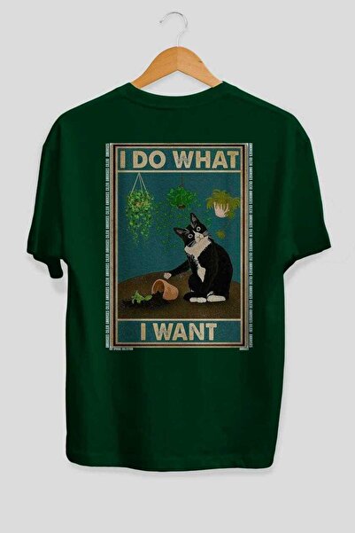 Ankhises 108 Cats for Cat Lovers Printed Green Oversize T-Shirt 100% Cotton U...