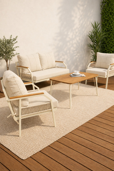 UFUK HOME DAİSY Krem 211 Masalı Krem Bahçe Mobilya Seti Balkon Teras Oturma G...