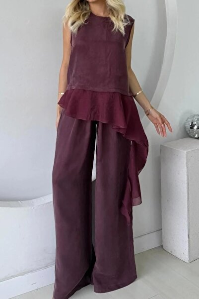 Suziş Chiffon Ruffle-Detail Blouse and Loose-Leg Pants 51391