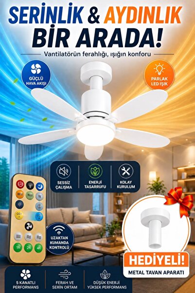 NisaLuce Hediyeli 🎁 Kumandalı Tavan Vantilatörü Pera Aparatlı Ledli Ampullü ...