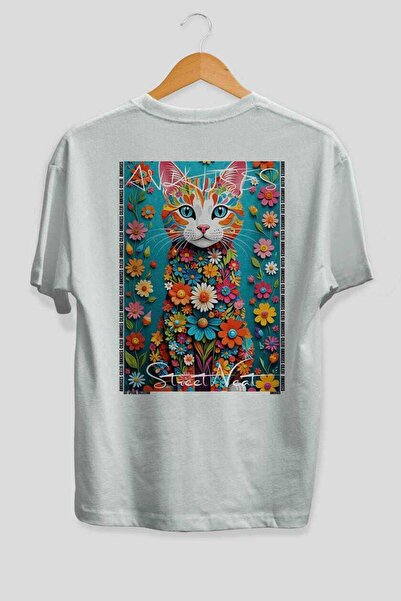 Ankhises For the Love of Cats 7 Cats Printed White Oversize T-Shirt 100% Cott...
