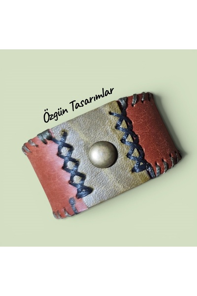 Hayal Atölyem Art El Yapımı Vintage Hakiki Deri Manşet Bileklik - unisex-Kalı...
