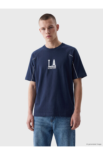 LC Waikiki تي شيرت رجالي مطبوع عليه Vizyon New Season Crew Neck LA