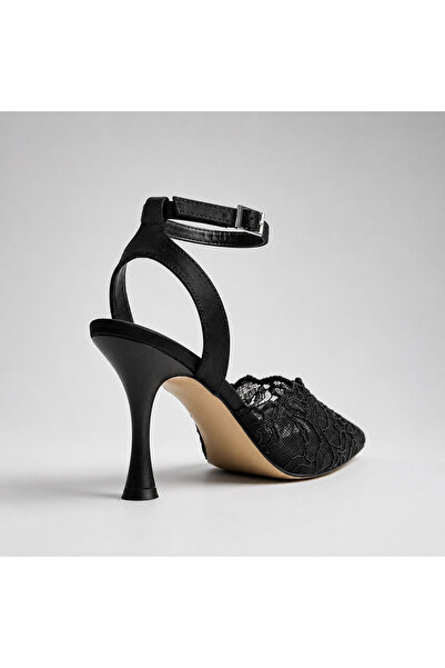 SHOELUKS Black Lace Embroidered Heeled Shoes