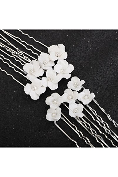 Raizel Hair clip Top Bottom Set with white flowers and pearls, White Flowers