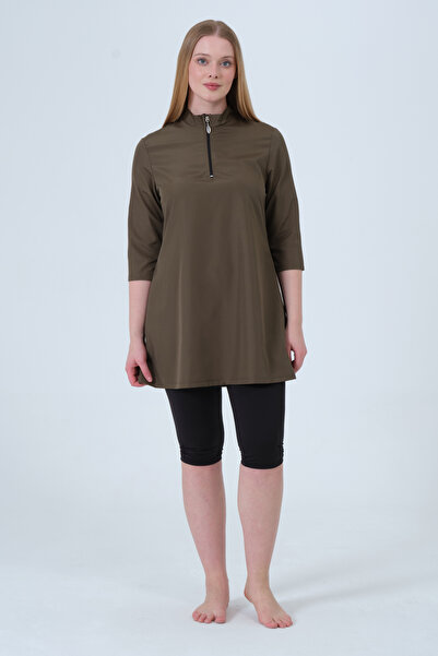 İKSUN Women's Short Sleeve Semi-Closed Hijab Swimsuit with Tights and Boneli ...