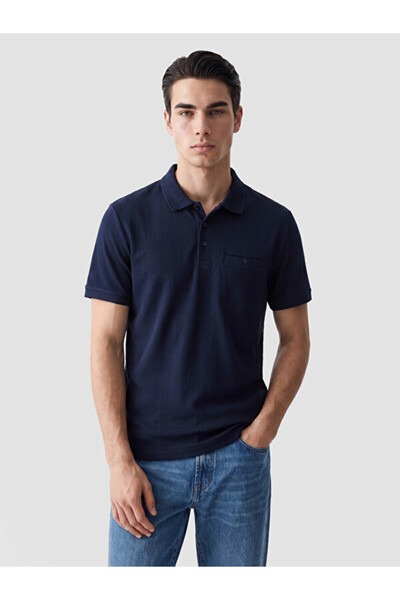 LC Waikiki Men's T-Shirt with a Textured Roba Collar from Uzg Store for Style...