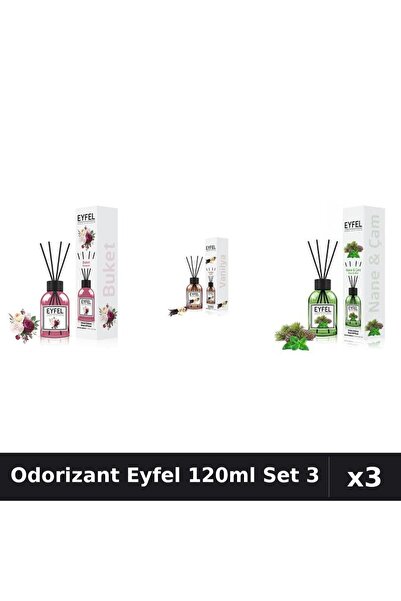 Eyfel Set 3 Odorizant Camera cu Betisoare 120ml - Bouquet, Vanilie, Pin Menta