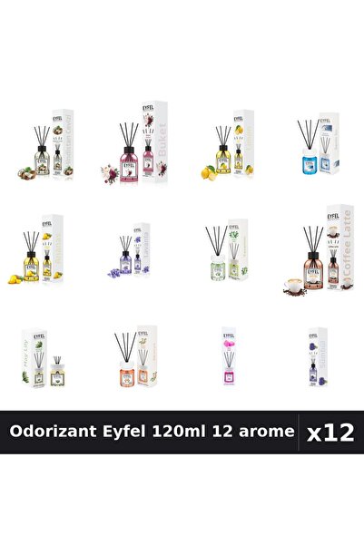 Eyfel Set 12 Odorizant Cameră Betișoare 120ml - 12 Arome Asortate, Parfum Intens