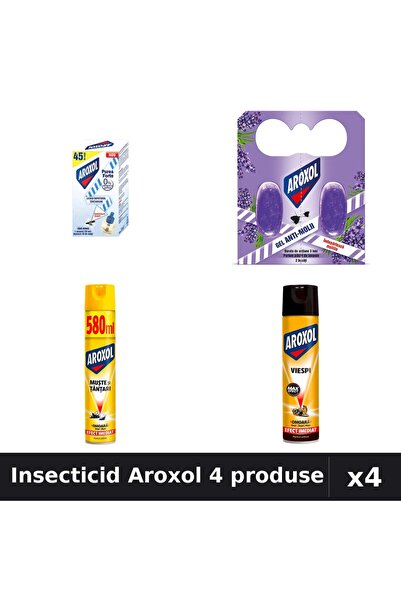 Aroxol Set 4 Insecticid - Aparat Electric, Spirale, Spray 400ml, 580ml - Prot...