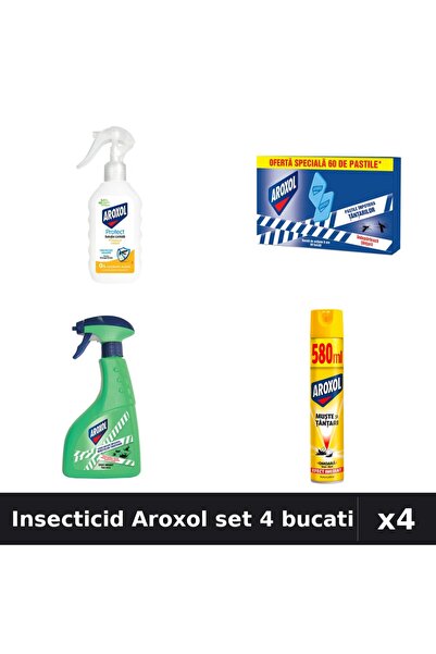 Aroxol Set 4 Insecticid - Spray 400ml, 580ml, Loțiune 200ml, Spirale 60buc