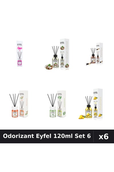 Eyfel Set 6 Odorizante Camera Betisoare 120ml - 6 Arome: Bubble Gum, Cocos, V...