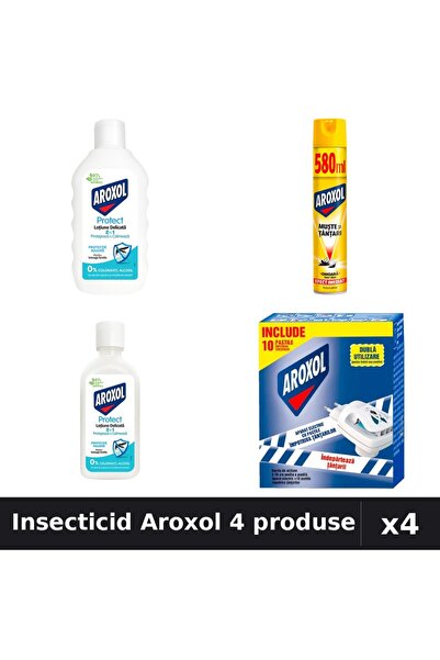 Aroxol Set 4 Insecticid și Repelent - Spray 580ml, Loțiuni 200ml+85ml, Pastil...