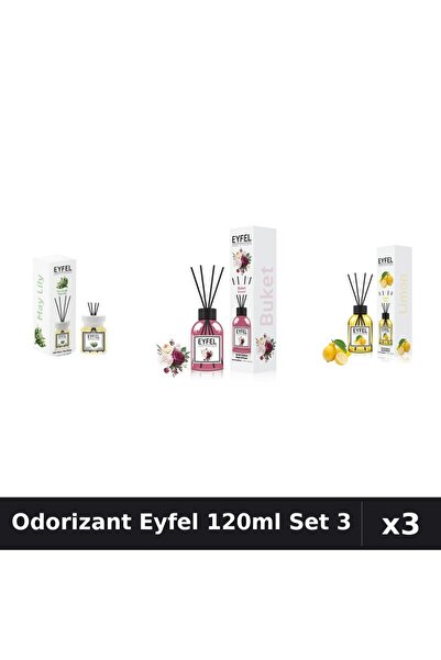 Eyfel Set 3 Odorizant Camera Betisoare 120ml - Lacramioare, Bouquet, Lămâie
