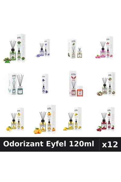 Eyfel Set 12 Odorizant Camera Betisoare 120ml - 12 Arome Asortate, Parfum Intens