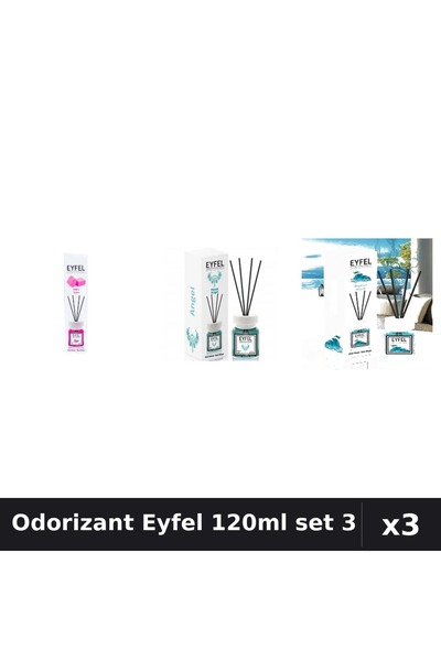Eyfel Set 3 Odorizant Camera Betisoare 120ml - Angel, Bubble Gum, Ocean