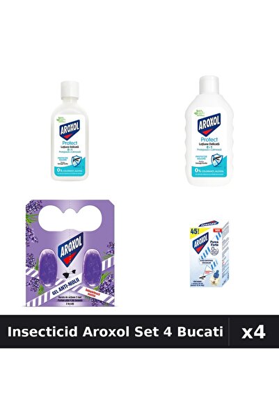Aroxol Set 4 Insecticid - Loțiune 85ml, 200ml, Spirale, Aparat Electric - Pro...