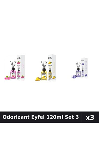 Eyfel Set 3 Odorizant Cameră Betisoare 120ml - Trandafir, Ananas, Lavandă