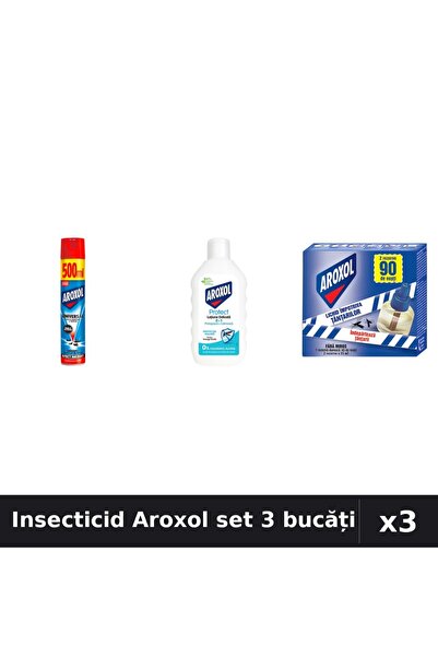 Aroxol Set 3 Insecticid - Spray 500ml, Loțiune Repelent 200ml, Aparat 45 nopți
