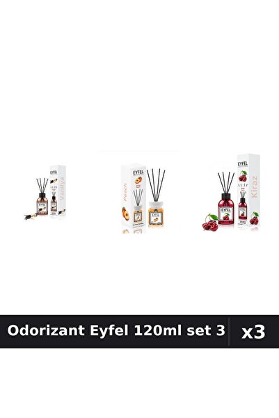 Eyfel Set 3 Odorizant Camera Betisoare 120ml - Vanilie, Piersica, Cireșe