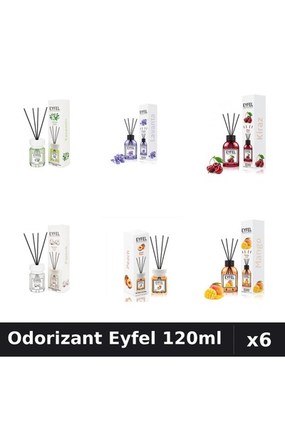 Eyfel Set 6 Odorizante Camera Betisoare 120ml - Iasomie, Lavanda, Cireșe, Bum...